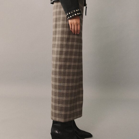 Mango Beige Plaid Check Skirt With Slit/NWT/10 (EU 42) - Picture 5 of 16